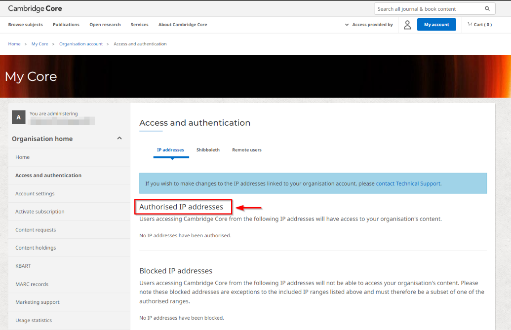 Screenshot showing 'Authorised IP addresses' under 'Access and authentication'